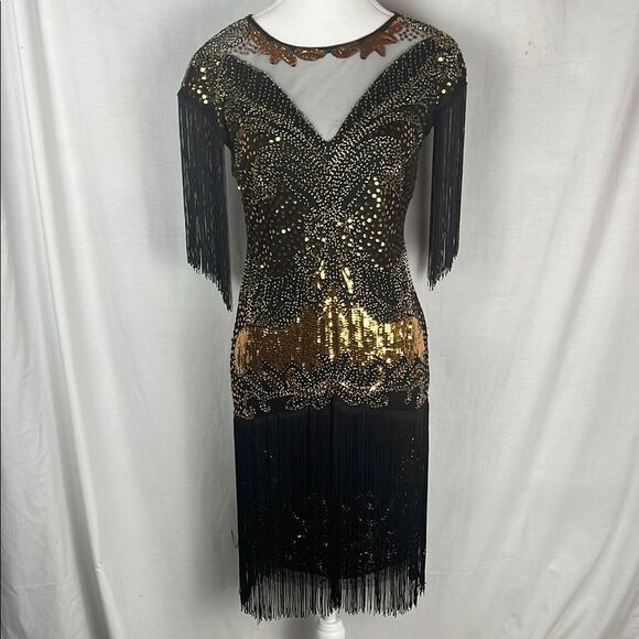 NWT Fairy Couple Gatsby Long Fringe Flapper Cocktail Party Dress - Picture 1 of 8